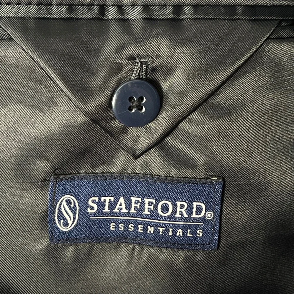 Stafford Essentials Men Navy Blue Wool Blend Two Button Blazer Jacket 50 Regular